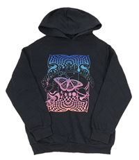 Čiernošedá mikina s motýlikmi a planetami a nápisom a kapucňou New Look