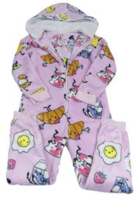 Růžová plyšová kombinéza s obrázky s kapucí PRIMARK