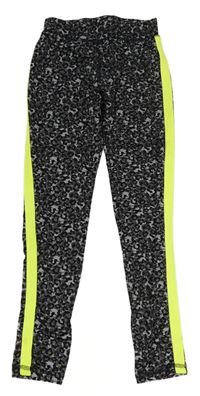 Tmavošedo-sivo-čierne vzorované športové legíny s neónově zeleným pruhom Y.F.K.