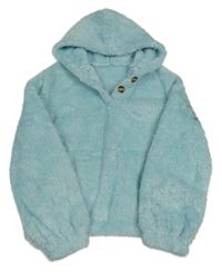 Svetlomodrá chlpatá crop mikina s kapucňou