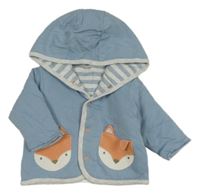 Světlemodrý zateplený kabátek s liškami/kapsami a kapucňou