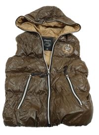 Hnedá prešívaná šušťáková zateplená vesta s koníkem a kapucňou Loesdau