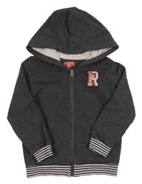 Tmavosivá melírovaná prepínaci mikina s písmenkom a pruhmi a kapucňou POCOPIANO