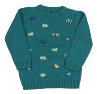 Modrozelený melírovaný sveter so stavebními stroji Nutmeg