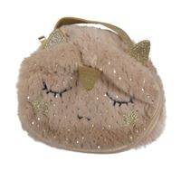 Starorůžovo-zlatá kožešinová kosmetická taštička - jednorožec Monsoon