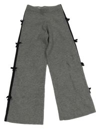 Šedé melírované široké vlněné kalhoty s pruhem s mašlemi ZARA