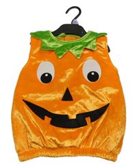 Nové - Kockovaným - Oranžovo-zelená plyšová zateplená vesta - tekvica amscan