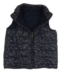 Tmavomodrá bodkovaná á vzorovaná prešívaná šušťáková zateplená vesta