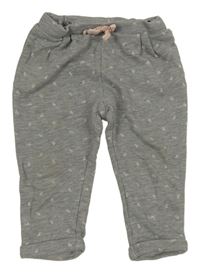 Sivé melírované tepláky s kvietkami a mašlou OBaïBi