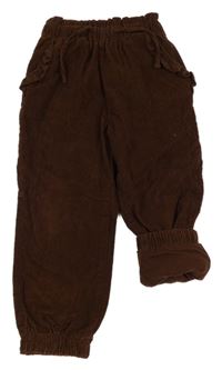 Tmavohnědé paper bag cuff manšestrové podšité kalhoty s volánky Topolino