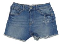 Modré riflové kraťasy s motýlkem z kamínků Denim Co.