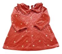 Červené zamatové šaty so zlatými srdiečkami a golierikom H&M