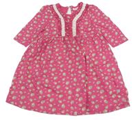 Tmavoružové šaty s kvietkami a kanýrky a čipkou Liegelind