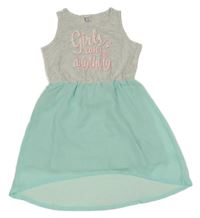 Svetlošedá -mátové bavlněno/šifonové šaty s nápismi dopodopo