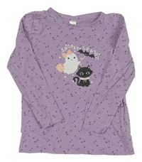 Fialové tričko s duchem a mačičkou a hviezdičkami dopodopo