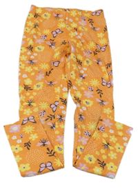 Oranžové legíny s kvetmi a motýlikmi a lienkami a včelkami