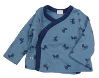 Modro-tmavomodrá zavinovací prepínaci tepláková mikina s traktormi POCOPIANO