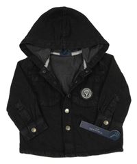 Nové - čierna rifľová košeľová bunda s nášivkou a kapucňou TAHARI