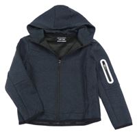 Tmavomodro-černá melírovaná propínací tech fleece propínací mikina s kapucí Primark