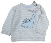 Svetlošedá -biely pruhovaný sveter s dinosaurom Mothercare