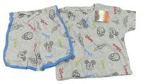 2set - Sivé melírované rebrované tričko s Disney postavami + kraťasy Primark