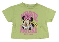 Zelenkavé crop tričko s Minnie s flitrami Disney