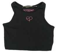Antracitový rebrovaný hudební crop top so srdcem - BlackPink H&M