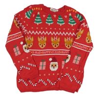 Červený sveter s vánočním motívom H&M
