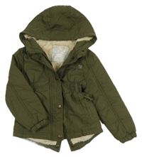 Khaki šusťáková zimní parka s nápisem a kapucí