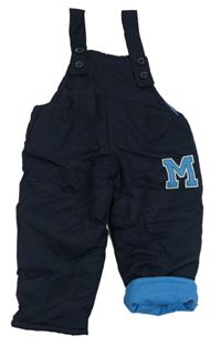 Tmavomodrjé šusťákové zateplené laclové kalhoty s písmenem