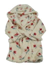 Krémový květovaný chlupatý župan s kapucí George