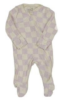 Lila-bílý kostkovaný žebrovaný overal Tu