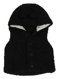 Čierna huňatá zateplená vesta s kapucňou s uškami George
