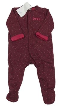 Nové - Vínový melírovaný teplákový overal se srdíčky a nápisem Topomini