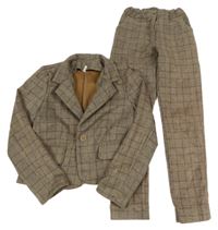 2set - Hnědo-antracitové kostkované crop sako + kalhoty