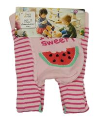 Nové - Růžové pruhované thermo punčocháče s melounem Pocopiano