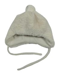 Béžová kožešinová čepice s bambulí