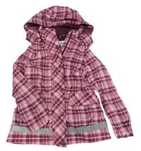 Ružovo-vínovo-biela kockovaná šušťáková jarná funkčná bunda s kapucňou Crivit