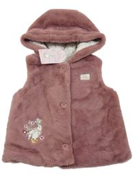 Nové - Staroružová kožušinová zateplená vesta s husou a kapucňou Tu
