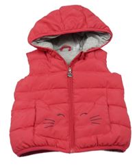 Malinová šusťáková zateplená vesta s kočkou a kapucí Fagottino