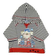 Bielo-čierna pruhovaná ľahká mikina so psem a kapucňou