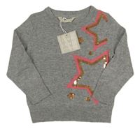 Nové - Šedý melírovaný vlněný svetr s hvězdami s flitry John Lewis