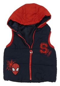Tmavomodro-červená šusťáková zateplená vesta se Spidermanem a kapucí Marvel
