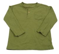 Khaki žebrované triko s kapsou Tu