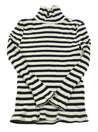 Bielo-čierno-strieborný pruhovaný rebrovaný rolák C&A