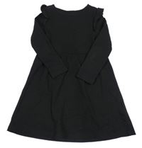 Čierne rebrované bavlnené šaty s volánikmi H&M