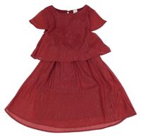 Vínové trblietavé šifónové šaty C&A