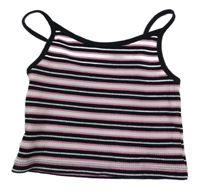 Čierno-ružovo-biely pruhovaný rebrovaný crop top
