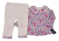 Nové - 2set - Světlerůžovo-růžovo-lila květovaná lehká propínací mikina s límečkem + tepláky Dunnes