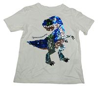 Biele tričko s dinosaurem z překlápěcích flitrů H&M